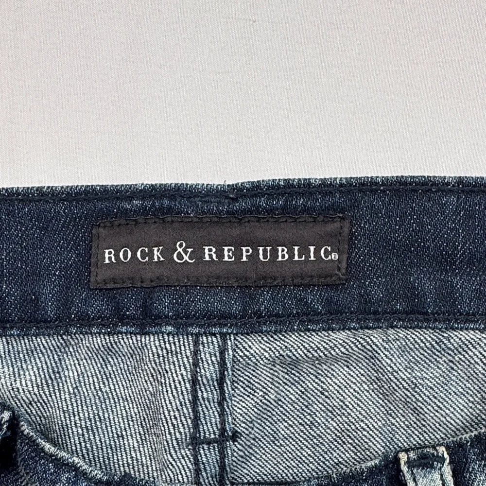 Rock & Republic Women's Distressed Blue and Tan Skinny Jeans 27 27x29 acid wash